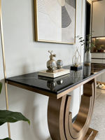 Console de Luxe Moderne et Minimaliste pour Entrée de Villa, Longue et Étroite, en Acier Inoxydable avec Plateau en Pierre, Multifonctionnelle, Garantie 2 Ans