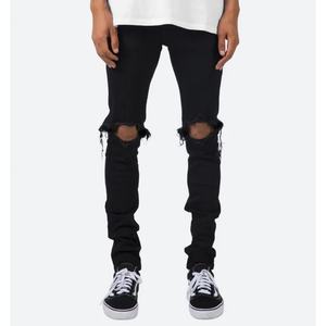 กางเกงยีนส์เดนิมสีดำฟอกทรงสกินนี่ฟิตแบบวินเทจขาดๆ สำหรับผู้ชาย ขายส่ง - Product Image 2