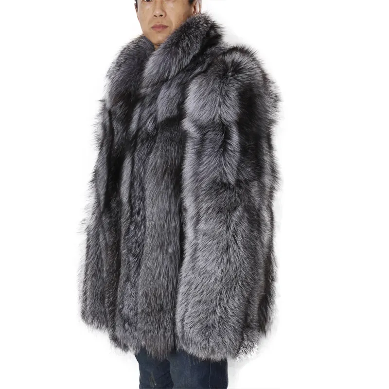 OEM wholesale real mens fox fur coat genuine men fox fur collar winter coat