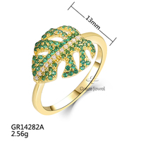 Grace Jewelry Ensemble de boucles d'oreilles et bagues en argent sterling 925, style Ins, pierre verte, feuille de Monstera, pendentif, plaqué or pour fêtes et cadeaux