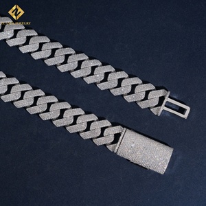 ZUANFA JEWELRY Men's <b>Iced</b> <b>Out</b> Cuban <b>Chain</b> Necklace 925 Silver Rhodium Plated Moissanite Hip Hop Style Link <b>Chain</b> - Product Image 3