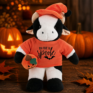 Peluche de vache d'Halloween, jouet en peluche doux et réconfortant avec chapeau de sorcier et citrouille, mignon et effrayant, cadeau de vacances <span class=keywords><strong>orange</strong></span> - Product Image 2