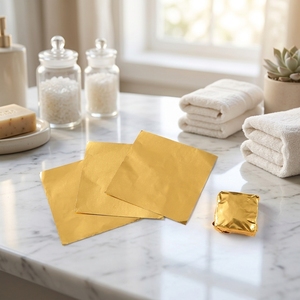 Lot en vrac de feuilles d'aluminium doré gaufré de qualité alimentaire, 100 feuilles par paquet, MOQ 60 000 feuilles pour la confiserie - Product Image 3