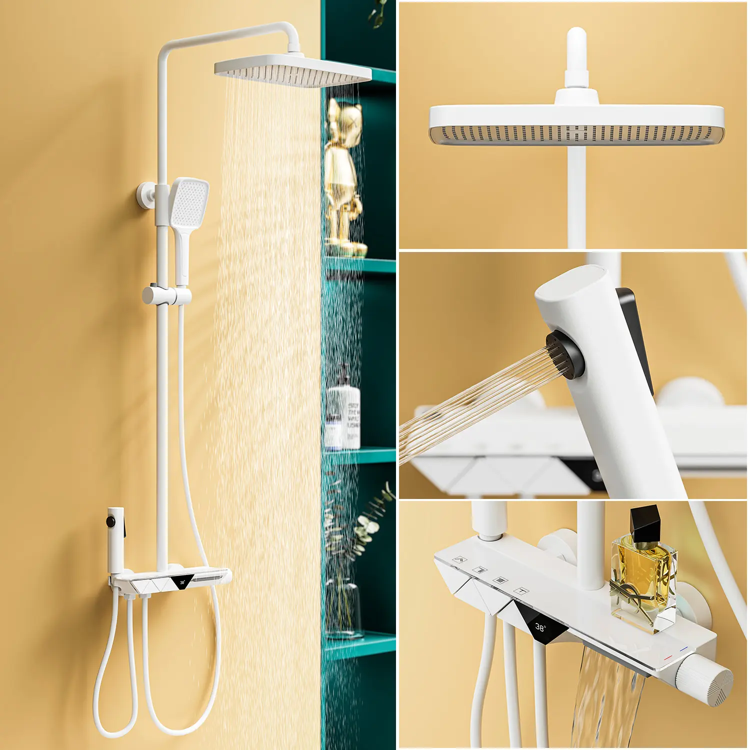 White Bathroom Taps Basin Mixer Hot/Cold Water Rain Bath Smart Shower Set Faucet