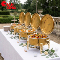 Peralatan Katering Pesta Pernikahan TIANXING, Wadah Pemanas Makanan Bulat Emas 6L, Kompor Buffet Mewah dari Baja Anti Karat