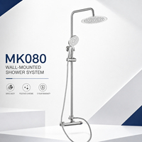 Ensemble de douche thermostatique en laiton chromé poli, design contemporain, avec pommeau de douche pluie mural et douchette à main, mitigeur de douche pour salle de bain d'appartement