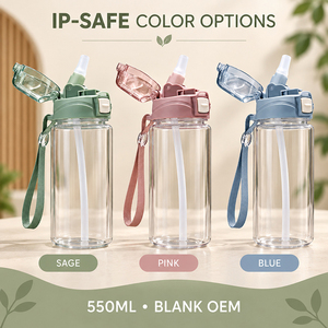 550ml Transparent PP Straw <b>Water</b> <b>Bottle</b> with One-Touch Dust Cover and Wrist Strap Custom Logo OEM ODM - Product Image 3