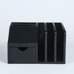 Estante de almacenamiento de papelería de madera con cajones, organizador de escritorio rectangular para uso en el hogar y la oficina, Color negro Natural, estilo Retro - Product Image 5