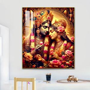 Décoration de salon de luxe, peinture sur toile imprimée HD, photos de couple indien, peinture en porcelaine cristalline avec lumière LED, peinture murale - Product Image 6