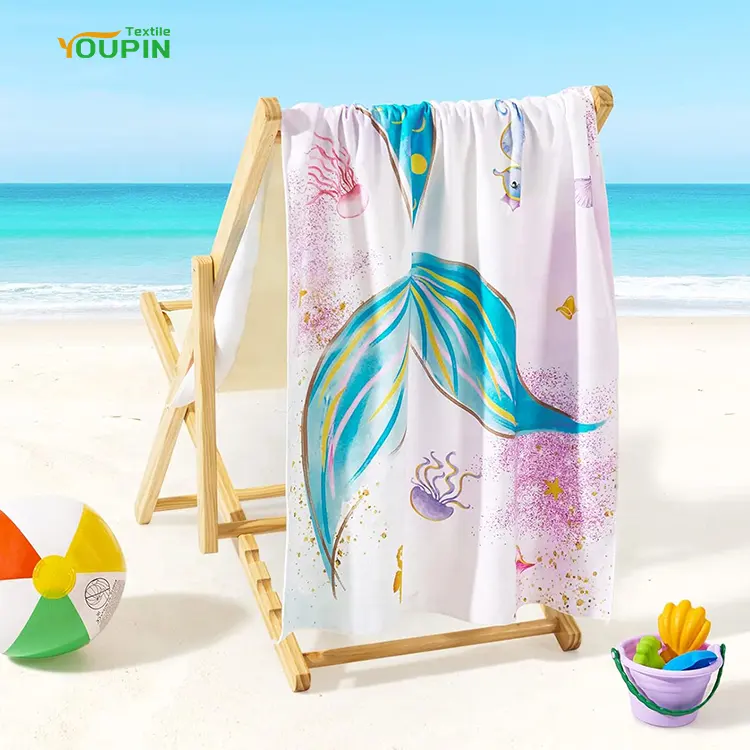 Customized 78x178cm Large Beach Towel Summer Luxury Soft Polyester Cotton Bath Towels with LOGO print