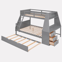 Lit superposé double gris avec lit gigogne et bureau intégré Lit à deux couches pour enfants/enfants/étudiants avec lit gigogne