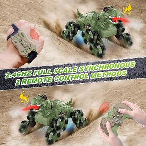Cool <span class=keywords><strong>Dino</strong></span> Truck 2,4G 8WD Gesture Sensing RC <span class=keywords><strong>Stunt</strong></span> Cars Spray Light Sound Dinosaur Remote Control Car para niños - Product Image 2