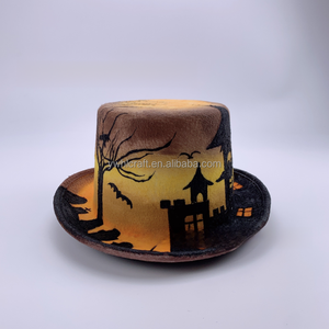 Sombrero de Vaquero de Gamuza con Diseño de Calabaza, Fantasma y <span class=keywords><strong>Araña</strong></span> Pintados a Mano para <span class=keywords><strong>Halloween</strong></span>, Decoración Festiva para Fiestas - Product Image 3