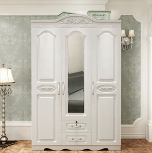 Armoire de style européen avec miroir maison chambre petit appartement <span class=keywords><strong>location</strong></span> chambre armoire moderne simple en bois sans peinture - Product Image 5
