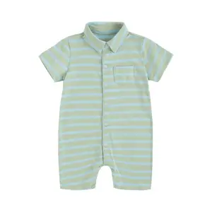 Hongbo Summer Infant Baby Boys Short Sleeve Romper Yellow Blue Plaid Toddler Unisex Jumper Clothing