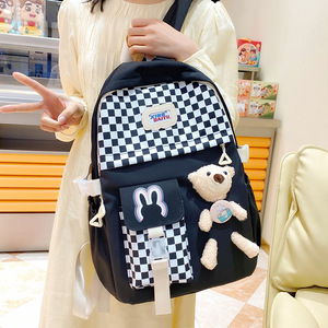 Cartoon Checkerboard Children's Japanese College Style High Beauty Girls' Backpack Four Piece Set - Product Image 4