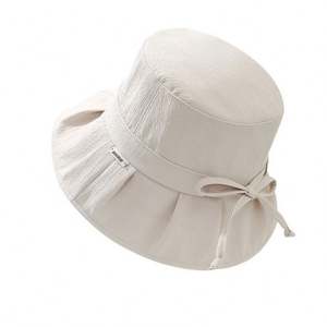 Chapeau Bob d'été décontracté pour femme et fille, protection solaire, design plissé avec nœud - Product Image 2