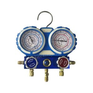충전 호스 듀얼 게이지가있는 R410A R32 R600 이중 압력 게이지 용 휴대용 블리스 터 패킹 냉동 매니폴드 게이지 세트 - Product Image 2