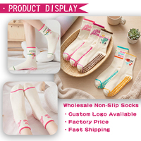 Chaussettes de sport en coton personnalisées ODM, antidérapantes, à revers côtelé, avec grip adhésif, sans couture, pour yoga, pilates et compression, motif dessin animé