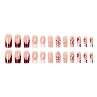 Kit de 24 faux ongles carrés en acrylique, style français contrastant, avec perles 3D ondulées et diamants, couverture complète, vente en gros, pour nail art