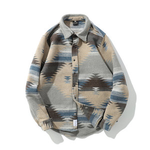 Chaqueta Bomber de Lana para Hombre, Estilo Vintage, Talla XL, Holgada, Manga Larga, Estilo Occidental, Otoño, ODM, Estampado Azteca Navajo, Tinte Liso en la Parte Delantera - Product Image 1