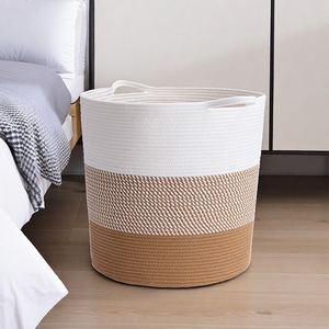 Cotton Rope Woven Foldable <b>Storage</b> <b>Basket</b> Round Three Color <b>White</b> Card Twill Laundry Organizer Home Bedroom Use - Product Image 2