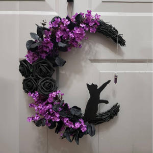 Couronne <span class=keywords><strong>de</strong></span> chat Nouvelle <span class=keywords><strong>Lune</strong></span> à suspendre à <span class=keywords><strong>la</strong></span> porte, plante artificielle pour Halloween, décoration murale pour <span class=keywords><strong>la</strong></span> maison - Product Image 2