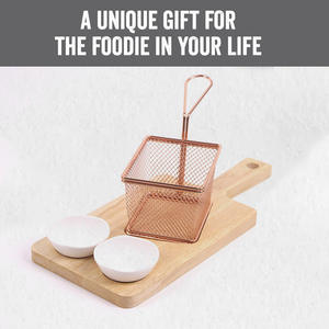 Servierkörbe für Pommes Frites, Frittiertes und Fingerfood mit Bambustablett und Schale, Küchenhelfer, Servierplatte aus Holz mit Korb - Product Image 5