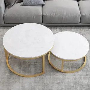 2024 Interieur Moderne Luxe Roestvrij Staal Wit Marmer Salontafel Goud Geneste Salontafel Salontafel Gouden Voet