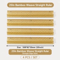 Supports de Mahjong Américain de Luxe en Bambou Transparent Tressé, 20 Pouces, Ensemble de 4 Pièces, Bord Ondulé, Collection Designer Premium