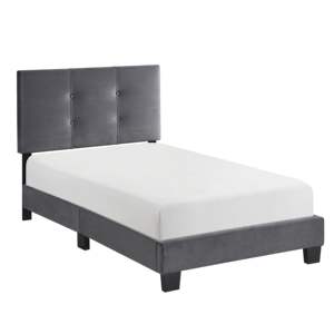 DB 1pc Dark Gray Velvet Upholstered Twin Platform <b>Bed</b> Adjustable Height <b>Headboard</b> Button Tufted Solid <b>Wood</b> Bedroom Furniture - Product Image 4