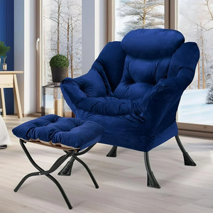 带折叠脚凳的懒人椅，天鹅绒软垫，金属结构，带垫子，沙发扶手椅，带脚凳 - Product Image 5