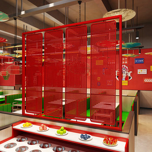 Biombo Giratorio de Hierro Forjado Rojo para Decoración de Entrada de Restaurante con Diseño Personalizado Calado - Product Image 1