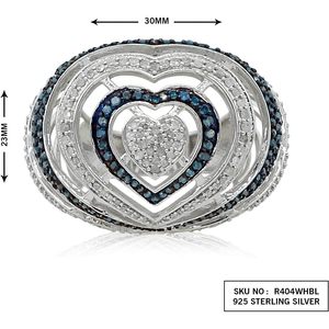 Anillo de cóctel con forma de corazón, 1,86 quilates, diamantes blancos y azules, plata de ley 925, talla 8, joyería de fiesta para mujer - Product Image 2