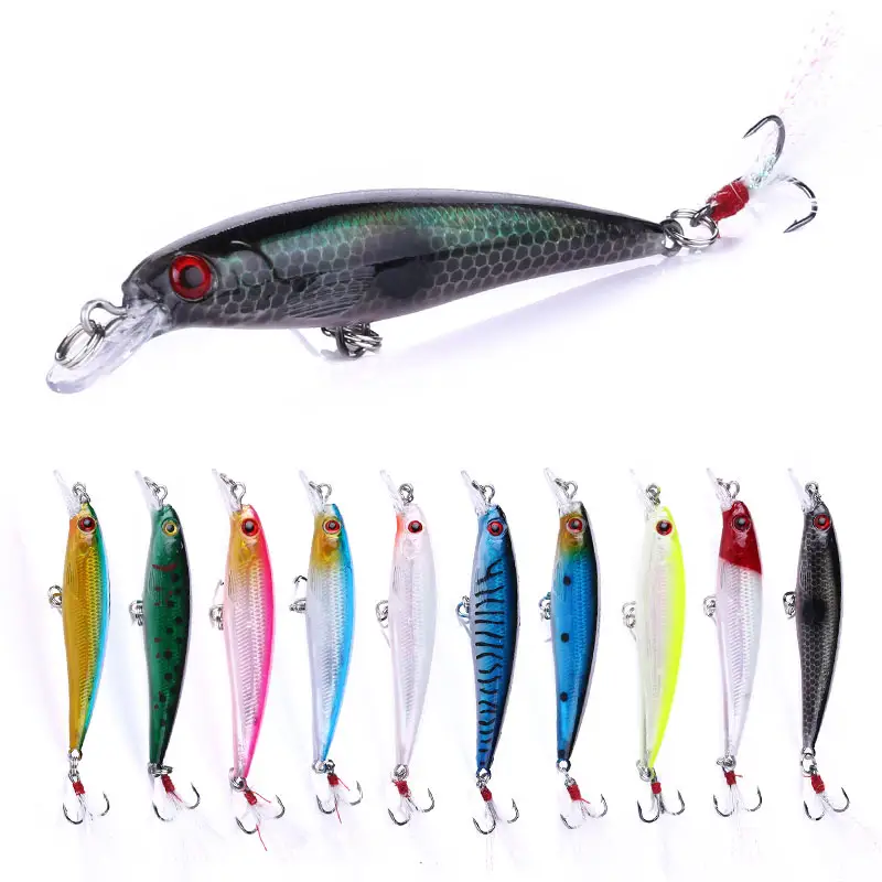 Hot sale hard minnow fishing lures wholesale artificial fishing lures with feather hook