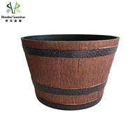 Ronbo Sunrise-macetas coloridas de plástico, alta calidad, prémium, en forma de barril de whisky de madera de nogal, para flores