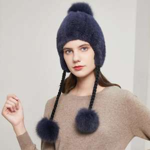 <span class=keywords><strong>Sombrero</strong></span> de <span class=keywords><strong>Paja</strong></span> con Pelo de Visón Natural Real, <span class=keywords><strong>Sombrero</strong></span> de <span class=keywords><strong>Paja</strong></span> Tejido de Dos Líneas para Mujer, Gorro de Invierno con Orejeras de Pelo, Gorro Grueso y Cálido con Pompón de Pelo de Zorro, DY-05 - Product Image 6