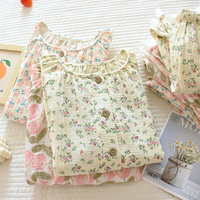Nouvelle conception de pyjama pour femmes à manches longues avec imprimé floral, tissu 100% coton, doux et respirant, ensemble de pyjama pour femmes