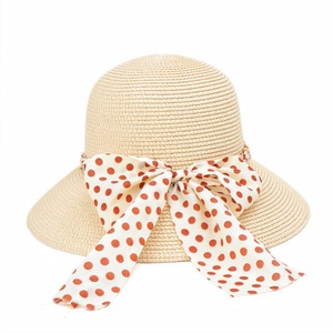 Floppy <b>Straw</b> <b>Hat</b> With Polka Dot Ribbon Beach Sun <b>Hat</b> For Women Summer Outdoor Wide Brim Natural Grass Material - Product Image 5