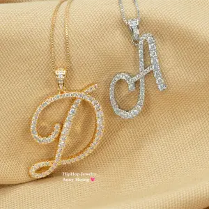 Hiphop Sieraden 925 Zilveren Diamant Cursieve Eerste Hanger Ketting A-Z 26 Letters Hanger Moissanite Iced Out Vrouwen Cadeau