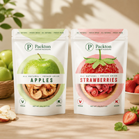 Geprinte staande pouch verpakking met merkidentiteit voor diepvriesgedroogd fruit, voor betere zichtbaarheid op de winkelplank, sample beschikbaar.