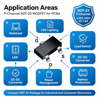 MOSFET canal P 100V 1A SOT-23 à faible résistance pour interrupteur de puissance, éclairage LED d'ordinateurs portables et électronique grand public