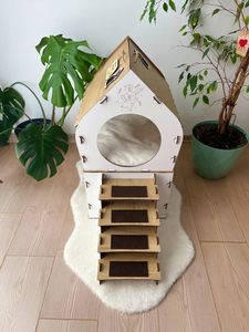 Peluche di legno di pelle di coniglio casa giocattolo castello con Tunnel a scomparsa casetta per animali domestici per conigli cani e gatti - Product Image 2