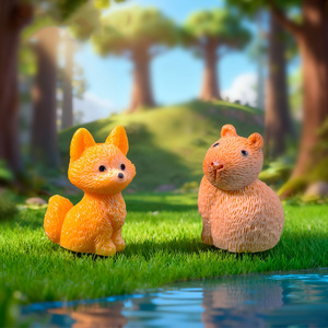 Adorables figurines miniatures en résine de renard, chat, panda, capybara pour micro-paysages, jardins féériques, décorations de gâteaux - Product Image 4