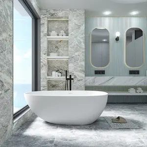 Hot Bán thiết kế mới Đá Nhân Tạo bồn tắm sang trọng phòng tắm ngâm bề mặt rắn bồn tắm freestanding cho khách sạn