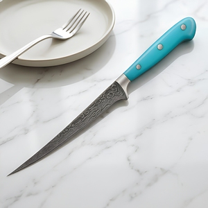 Cuchillo de Chef para Filetear Pescado, Hecho a Mano, Flexible, de 12 Pulgadas, Premium, de Acero Damasco, con Mango de Madera Aqua - Product Image 1