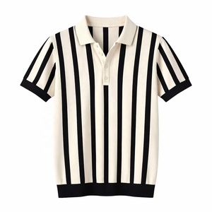 Polo à rayures verticales beige et noir brodé sur mesure pour homme, coupe ample, style rétro, tricoté, pour le quotidien, le golf, décontracté, <span class=keywords><strong>streetwear</strong></span> - Product Image 1