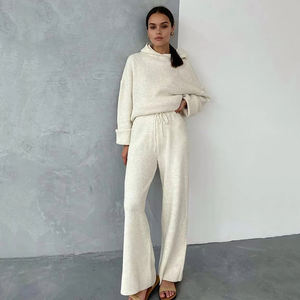 Damen-Hose mit weitem Bein und langärm liger, einfarbiger, warmer Pullover, gestricktes zweiteiliges Sportswear-Set für Winter jogging - Product Image 6