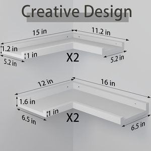 Estantes de Pared de Esquina Modernos de 4 Niveles, Color Blanco, Estantes Flotantes de Madera con Borde, <span class=keywords><strong>Estante</strong></span> de Esquina en Forma de L <span class=keywords><strong>para</strong></span> Sala de Estar - Product Image 3
