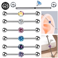 Piercing d'oreille en alliage de titane, style international, tendance personnalisée, avec zircon, à tige longue et droite, pour l'os de l'oreille, mode luxe léger